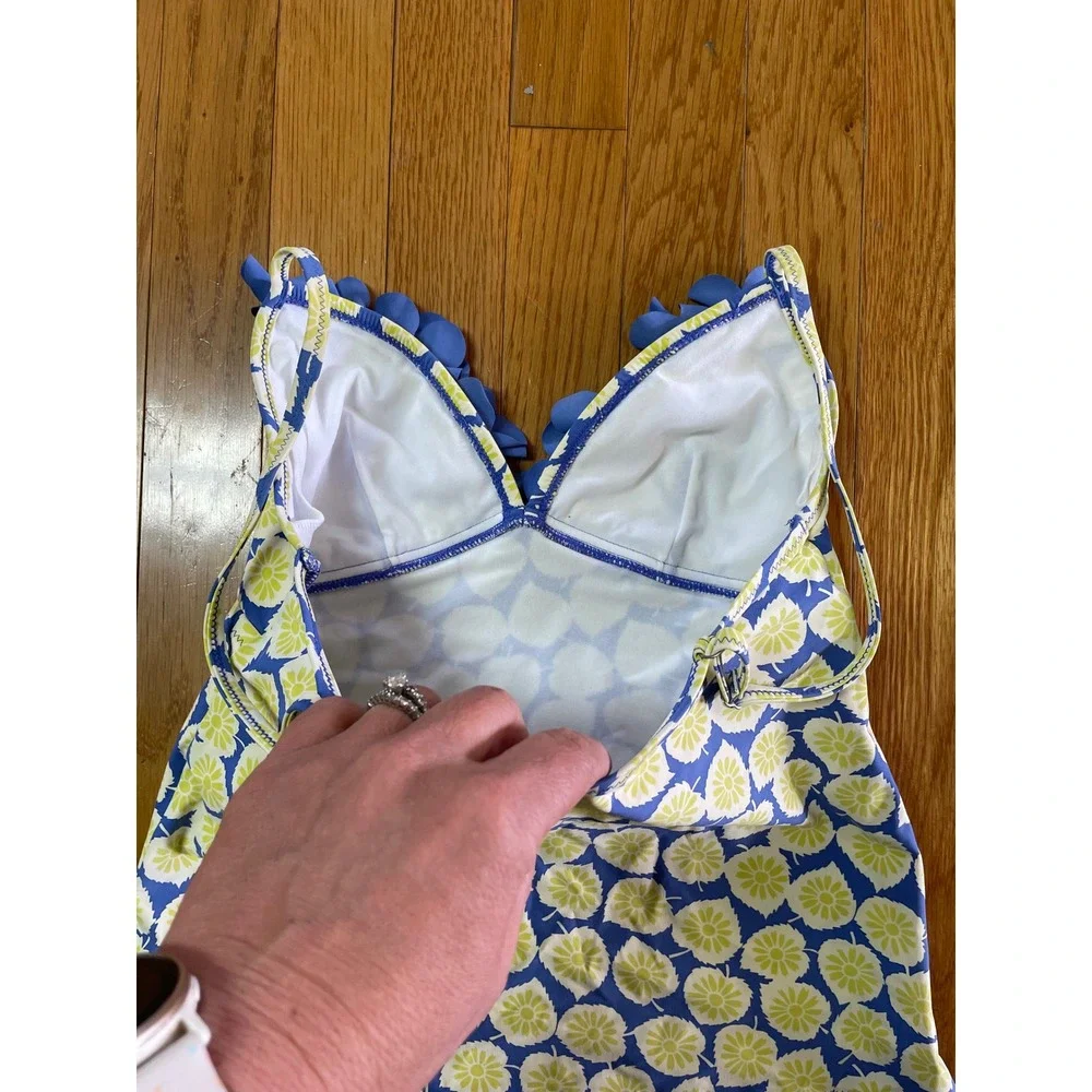 Boden Blue Lime Floral Ruffle‎ Tankini Top WB007 Womens Size 6 US